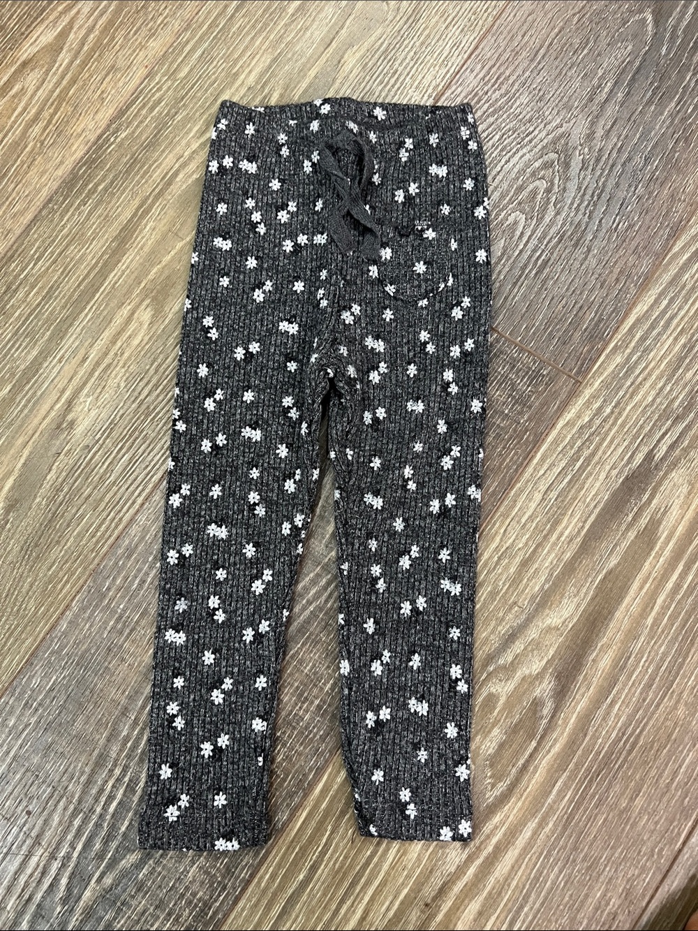 Zara Girls' Black Floral Ribbed Leggings